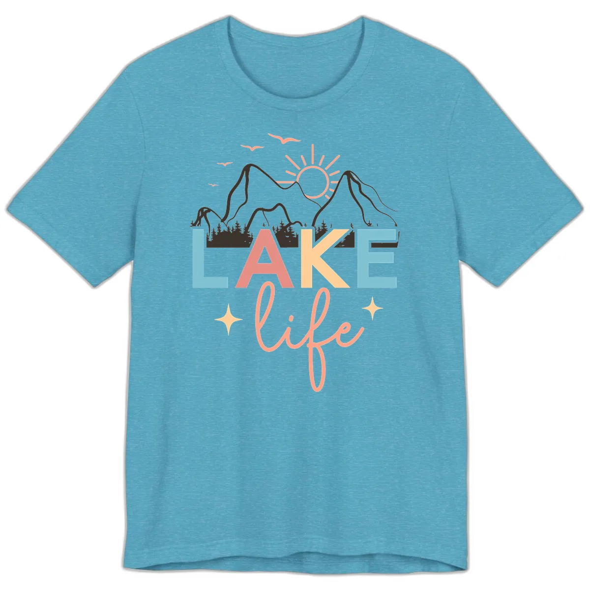 Mountain Lake Life Typography Premium T-Shirt in Heather Aqua